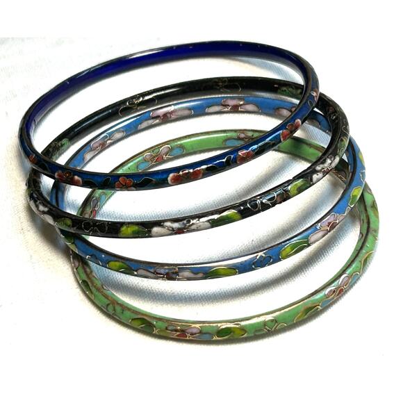 4 Vintage Floral Enamel Cloisonne Bangles Retro Perfect Gift - Picture 2 of 8